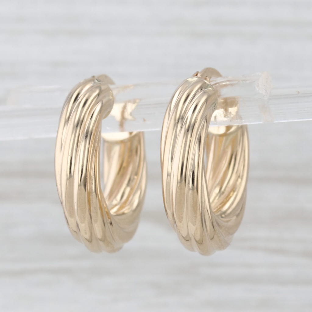 Small Hoop Twist Earrings 14k Yellow Gold Snap Top Round Hoops