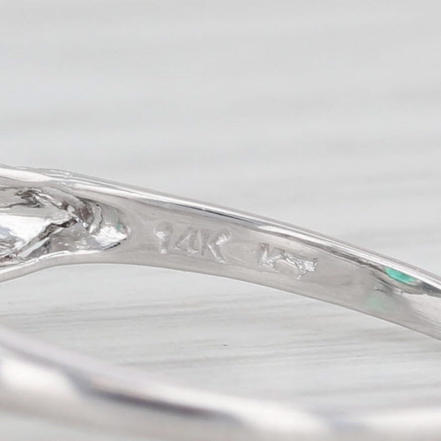 Light Gray 0.40ct Oval Emerald Solitaire Ring 14k White Gold Engagement Vintage Filigree