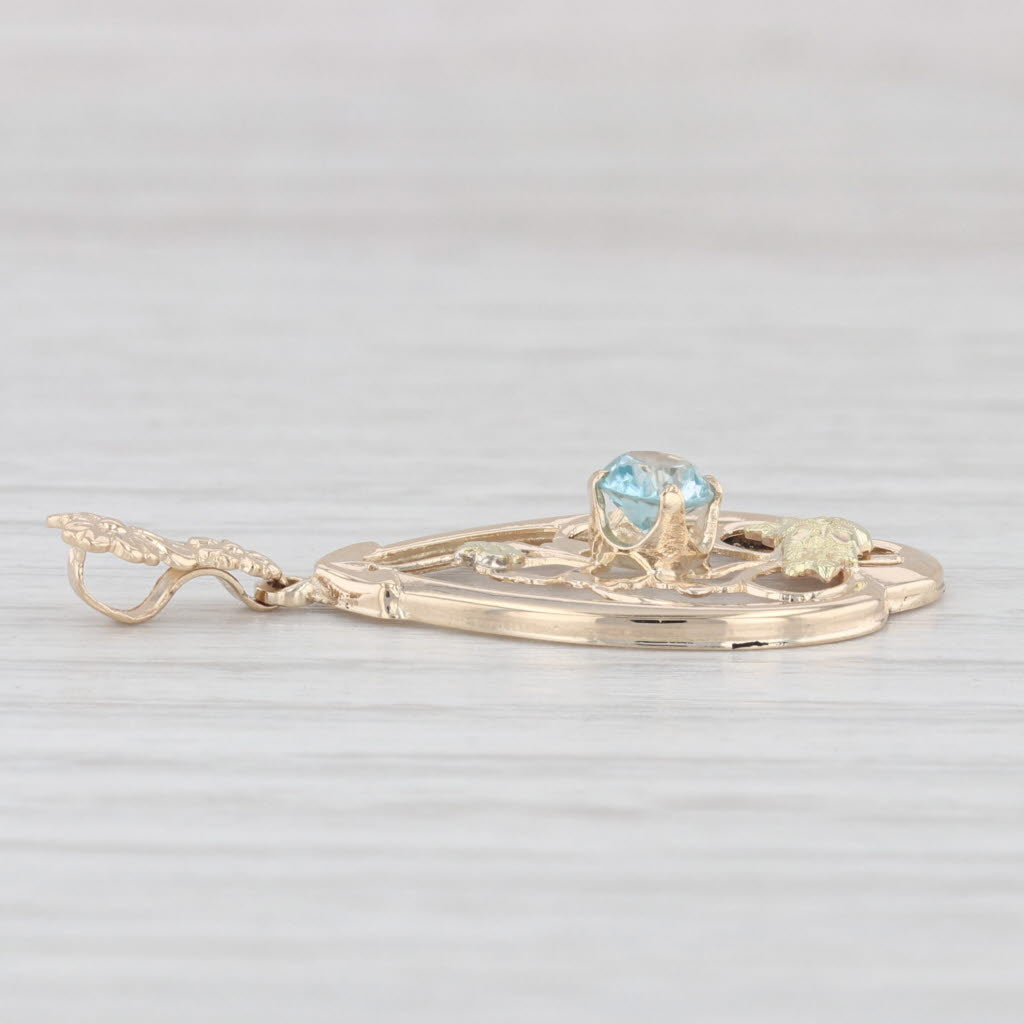 Light Gray Vintage 0.40 Blue Zircon Floral Lavalier Pendant 14K Yellow Green Gold