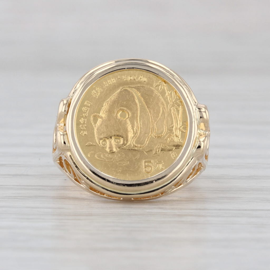 1983 5 Yuan Chinese Panda Coin Ring 14k 24k Yellow Gold Size 5.5