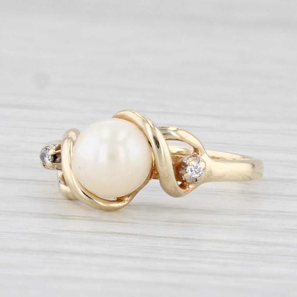 Light Gray Cultured Pearl Solitaire Ring 14k Yellow Gold Size 4.75 Diamonds