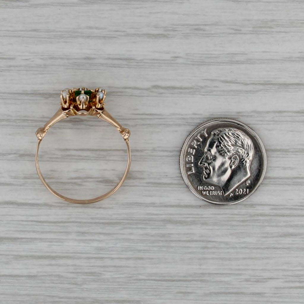 Victorian Green Garnet Glass Pearl Halo Ring 10k Yellow Gold Antique Size 8