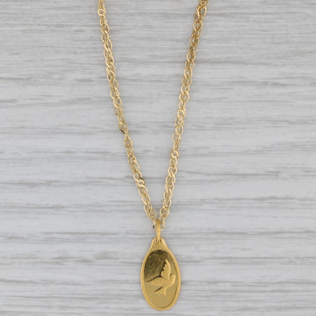 Gray 1 Gram PAMP Suise Oval Bar Dove Pendant 14k Yellow Gold 15" Cable Chain