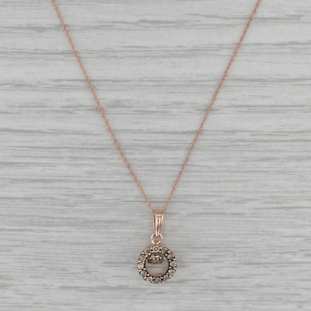 Floating Diamond Halo Pendant Necklace 10k Rose Gold 19.5" Rope Chain