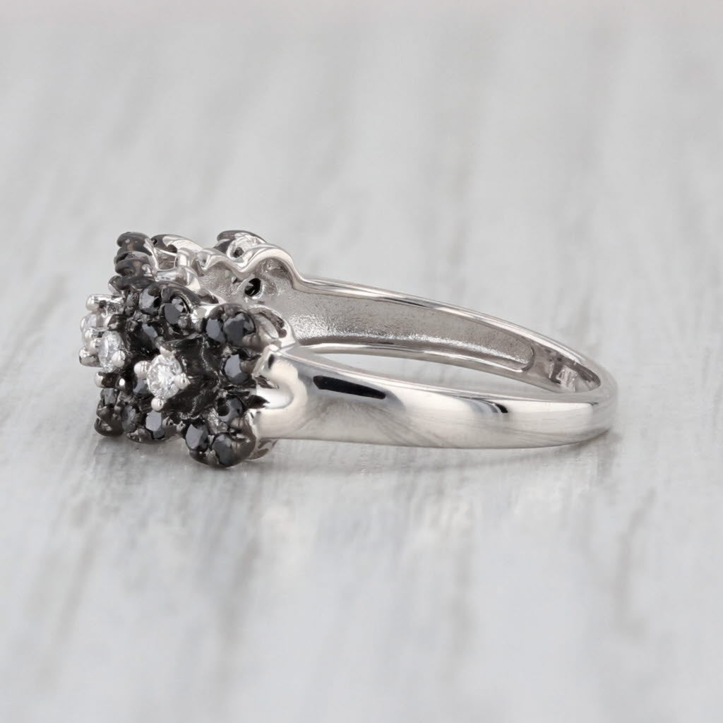 Black White Diamond Cluster Ring 14k White Gold Size 5.75