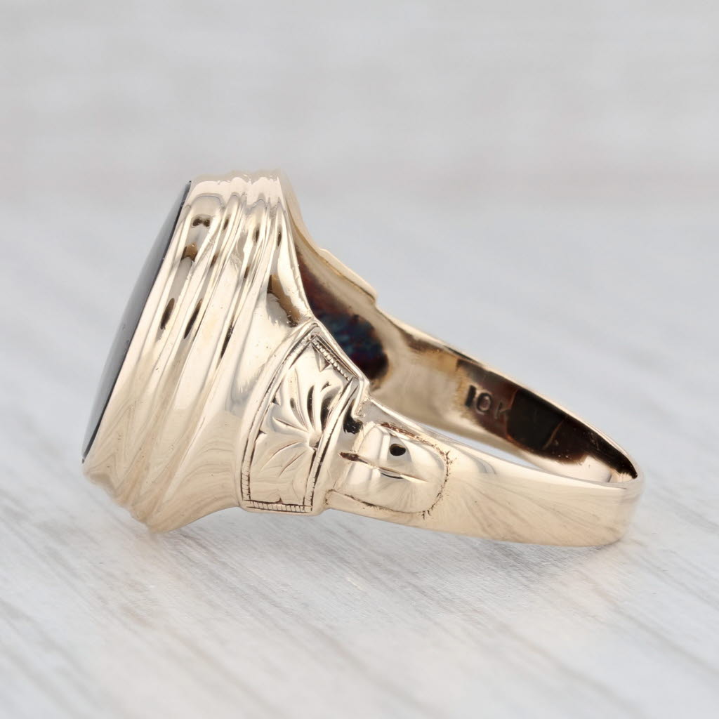 Light Gray Black Onyx Ring 10k Yellow Gold Oval Solitaire Signet Size 10