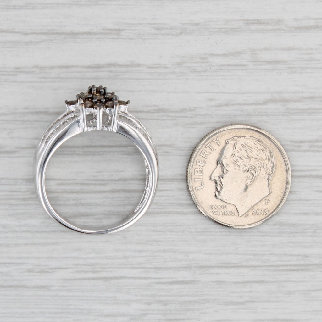 Light Gray 1.05ctw Champagne White Diamond Cluster Ring 10k White Gold Size 7