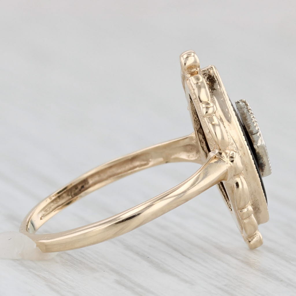 Light Gray Vintage Onyx Diamond Signet Ring 10k Yellow Gold Size 4.5