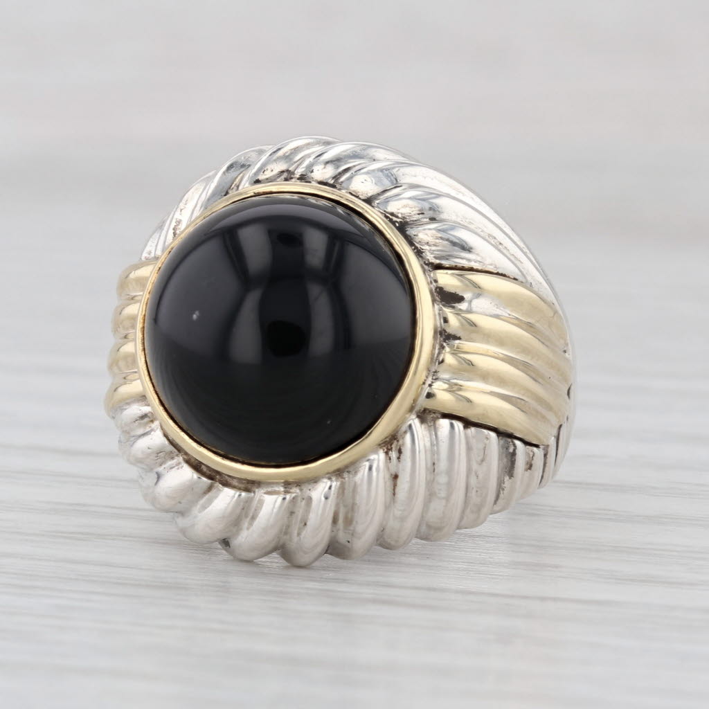 Rigoberto Tumbled Onyx Ring Sterling Silver 14k Gold Size 8-8.25 Statement