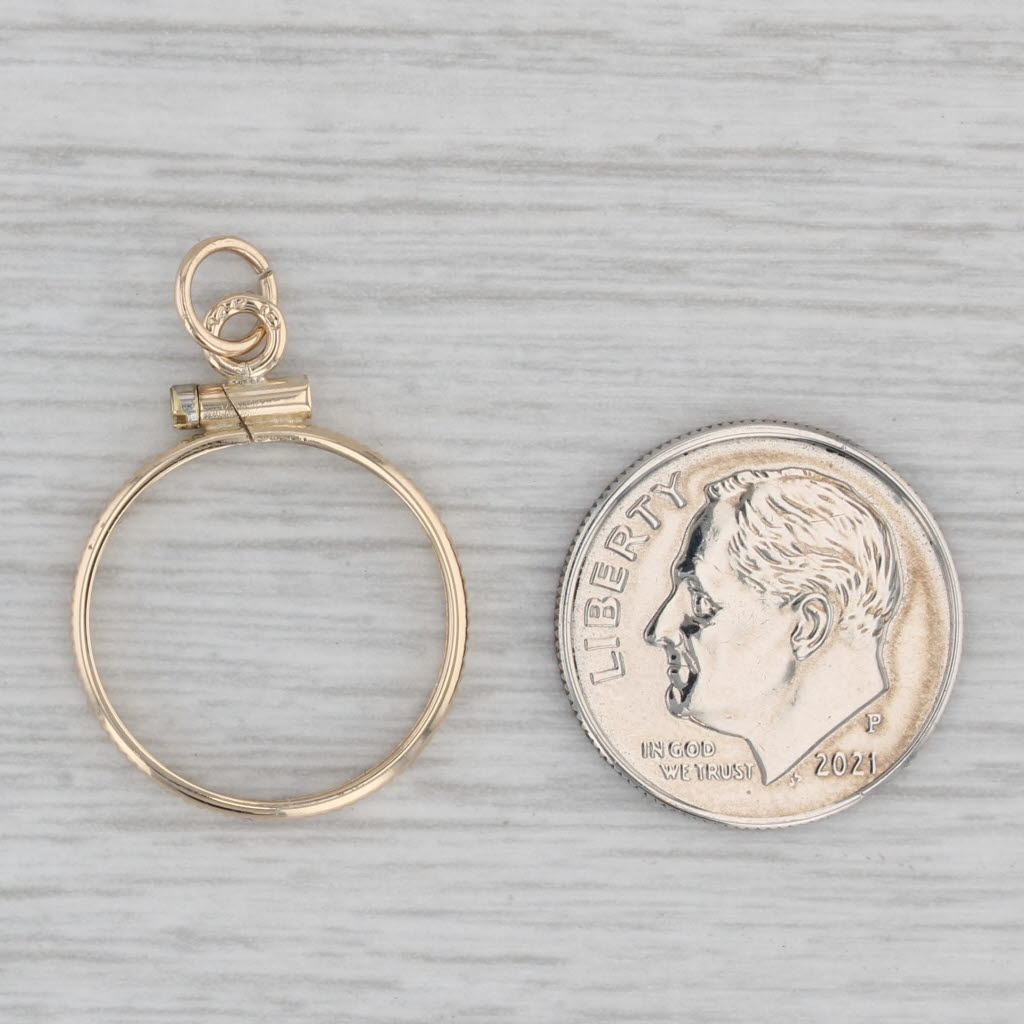 Gray Coin Pendant Bracelet 14k Yellow Gold Charm 15mm