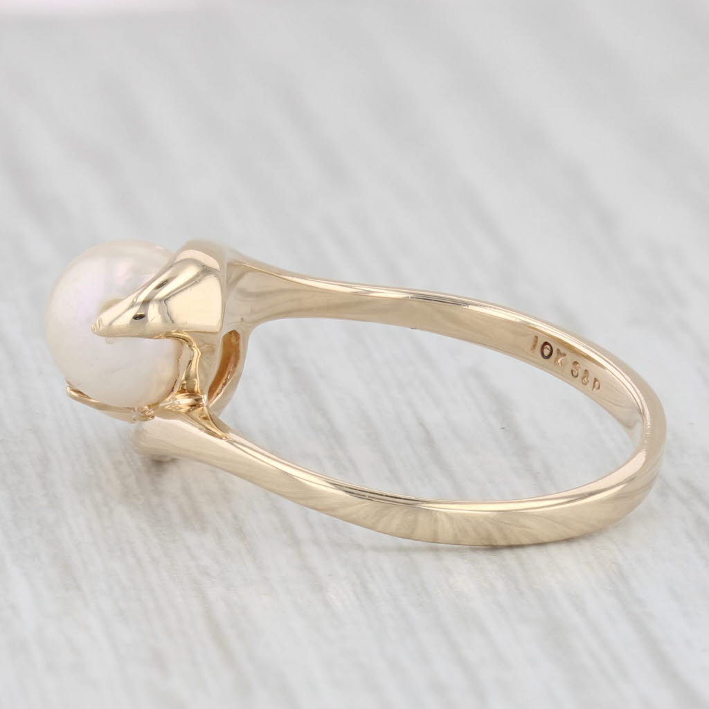 Light Gray 2 Stone Cultured Pearl Bypass Diamond Ring 10k Yellow Gold Size 6.25