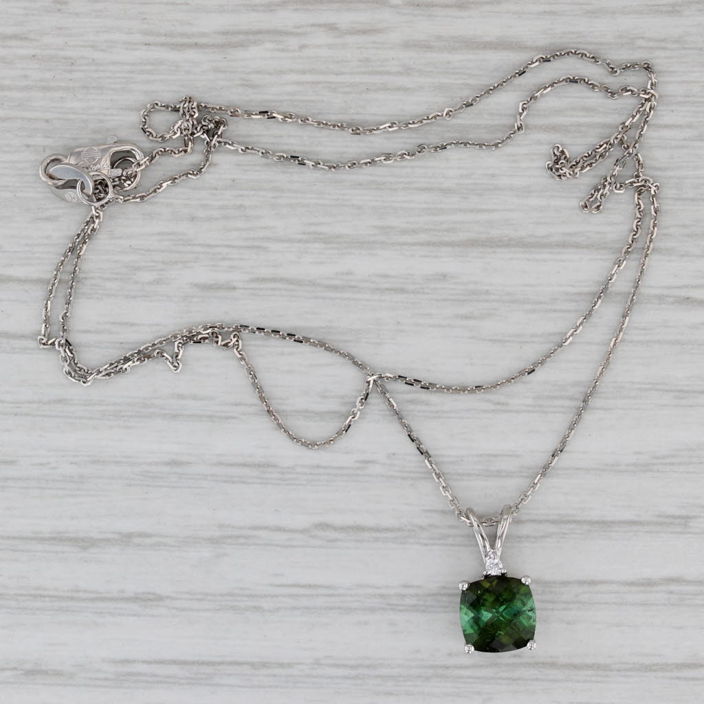 1.60ct Green Tourmaline Diamond Pendant Necklace 14k White Gold 18" Cable Chain