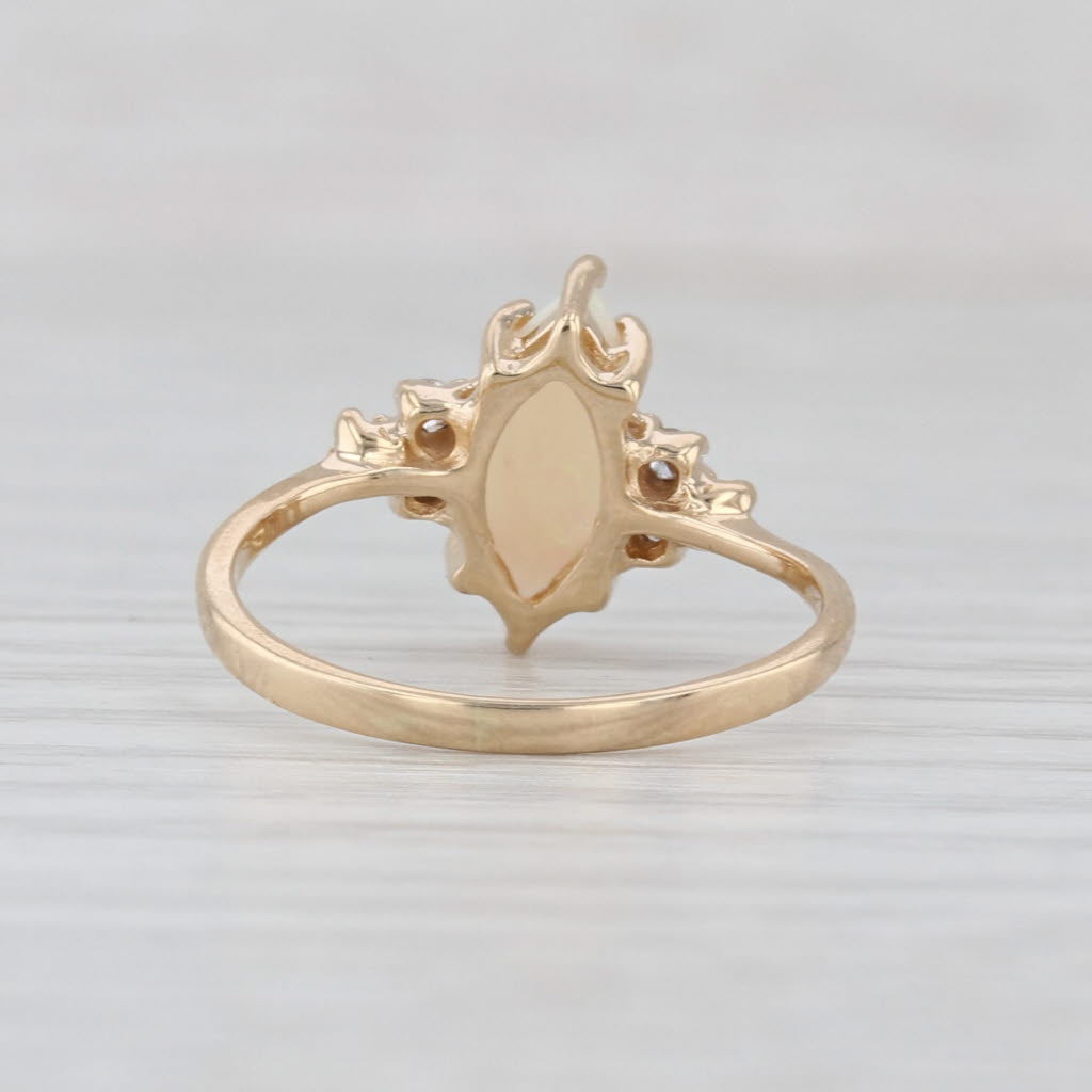 Vintage Marquise Opal Diamond Ring 14k Yellow Gold Size 5