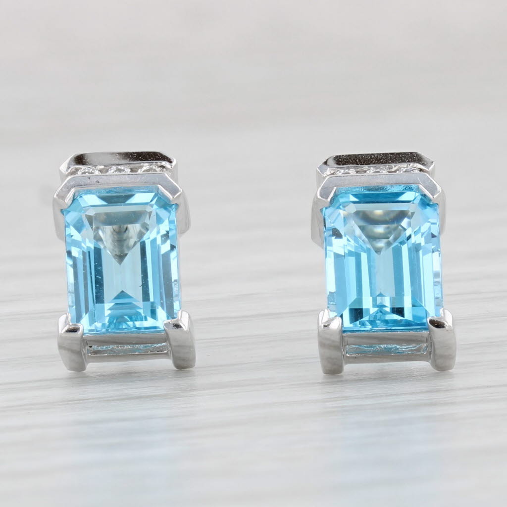 Light Gray 3.51ctw Blue Topaz Diamond Stud Earrings 14k White Gold