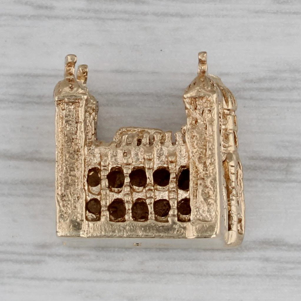Dark Gray Vintage Tower of London Charm 9k Gold British Souvenir Figurine Pendant AS IS