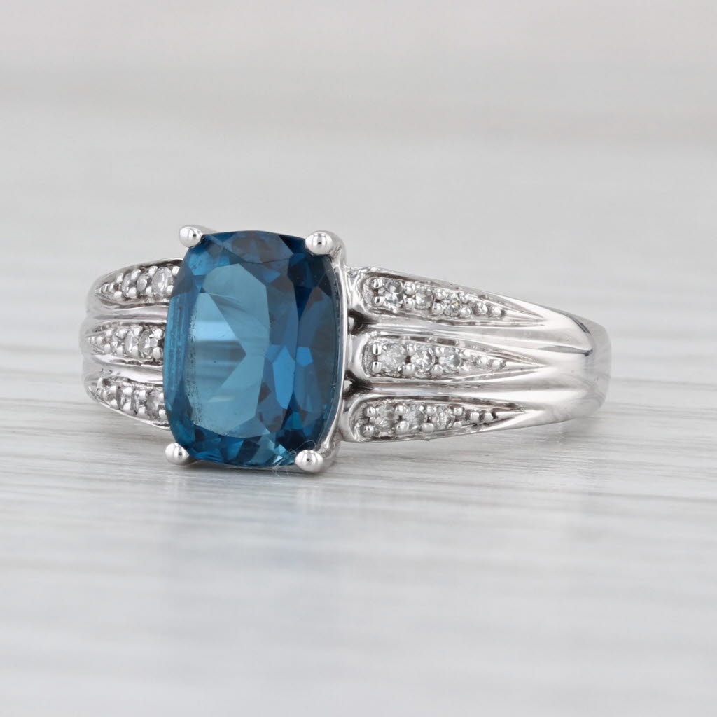 3.12ctw London Blue Topaz Diamond Ring 10k White Gold Size 6.75