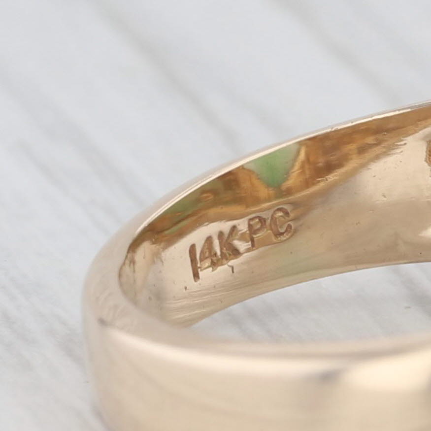 Light Gray Green Jadeite Jade Solitaire Ring 14k Yellow Gold Size 9-9.25 Woodgrain Band