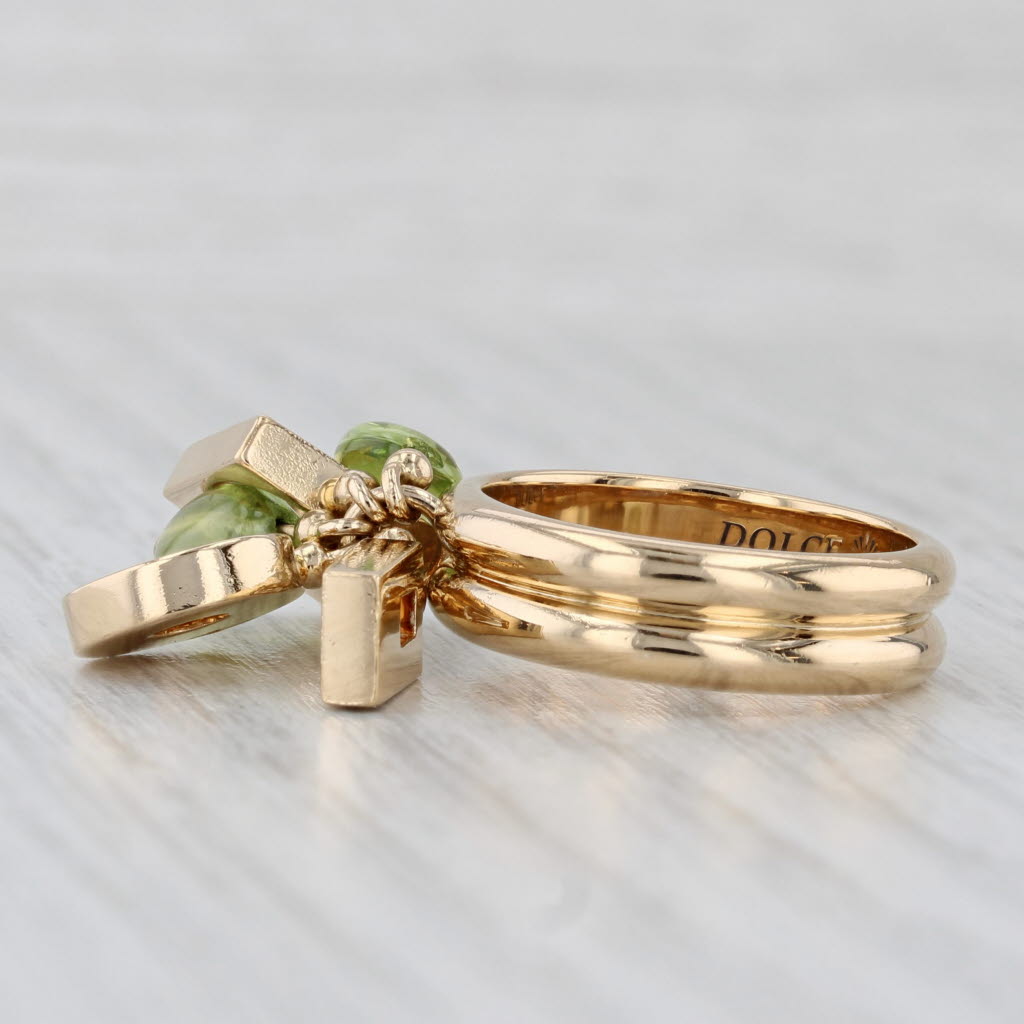 Light Gray 2 Peridots Abstract Charm Ring 18k Yellow Gold Size 6 Cocktail Dolce