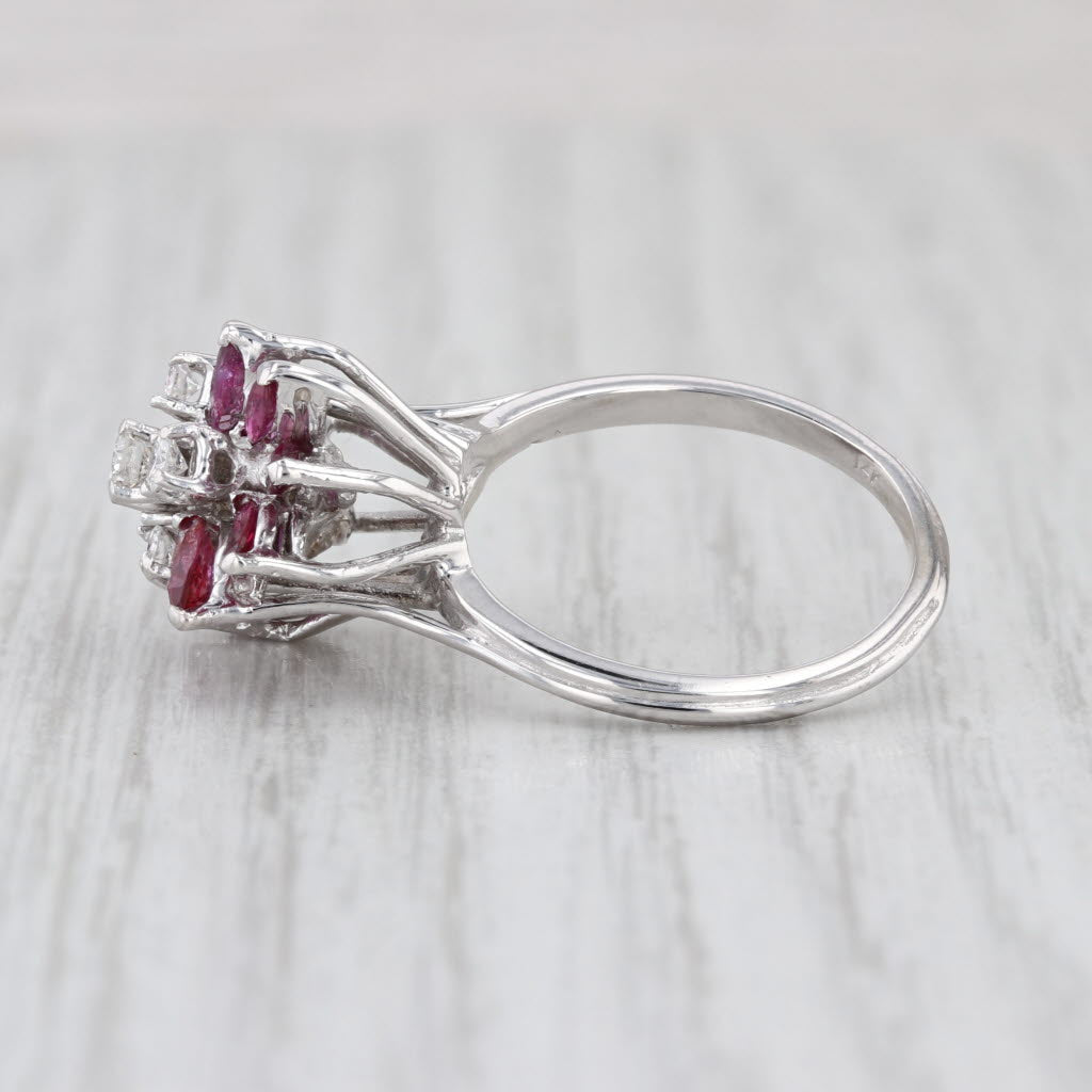 1.75ctw Ruby Diamond Flower Cluster Ring 14k White Gold Size 6.75