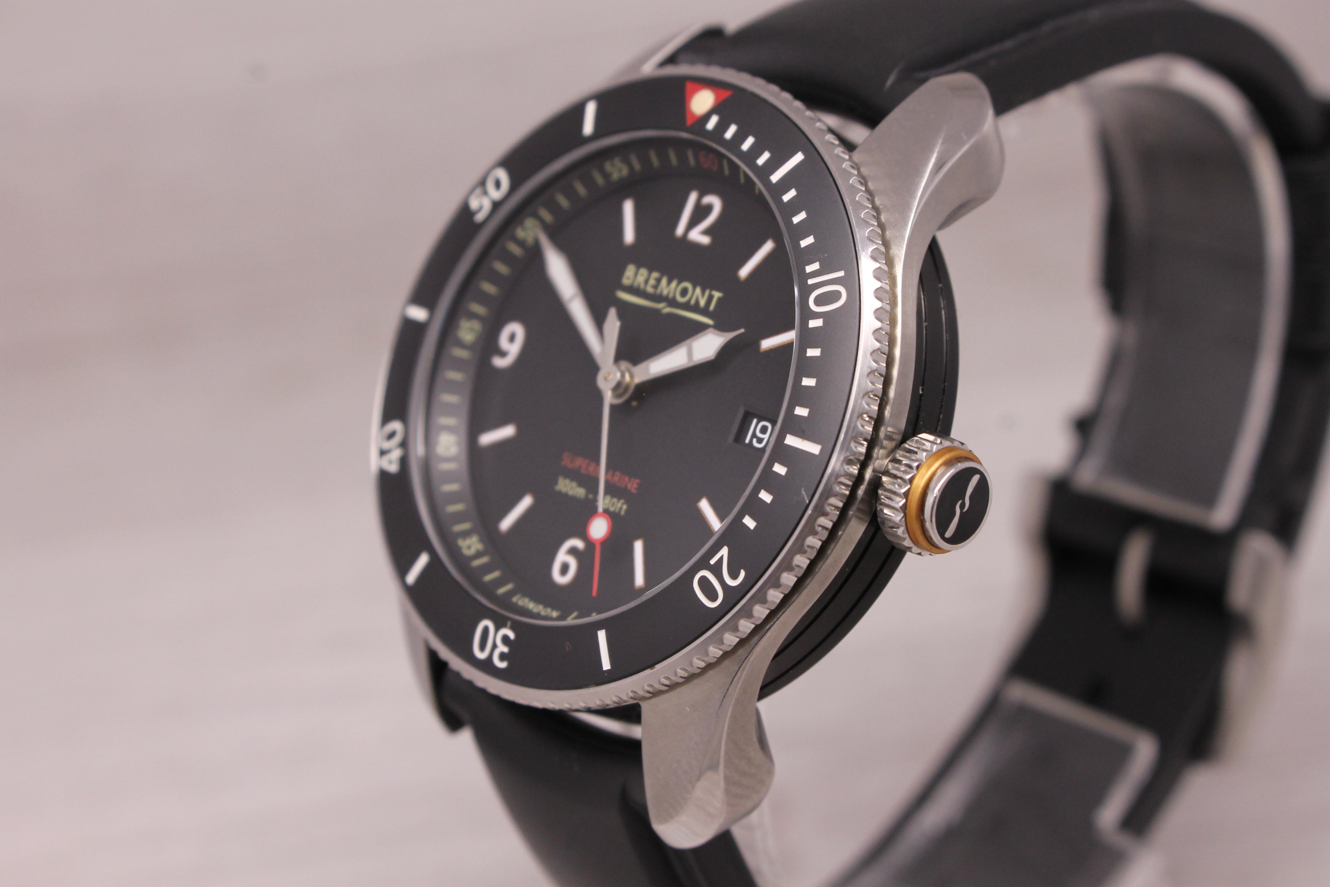 Dark Gray Bremont Supermarine S300 40mm Mens Steel Automatic Divers Watch Rubber Strap