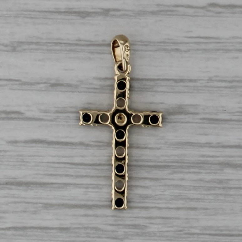 0.52ctw Sapphire Opal Diamond Cross Pendant 10k Yellow Gold