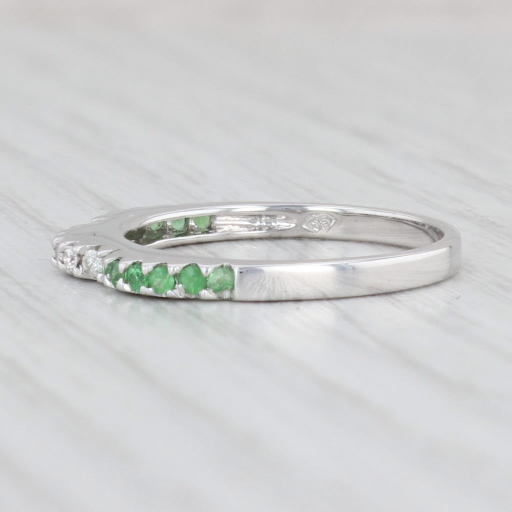 Light Gray 0.22ctw Diamond Green Garnet Ring 14k White Gold Size 7.25 Stackable Band