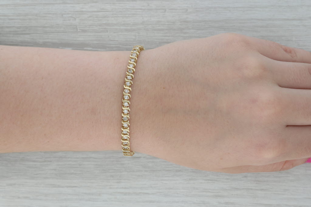 Dark Gray 6.75" Diamond Tennis Bracelet 14k Yellow Gold 5.1mm Snap Clasp