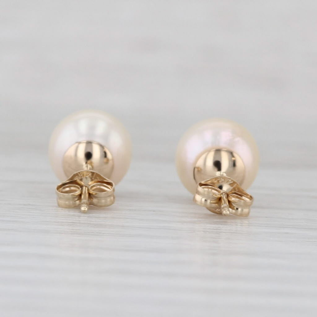 Cultured Pearl Bead Stud Earrings 14k Yellow Gold 6.6mm