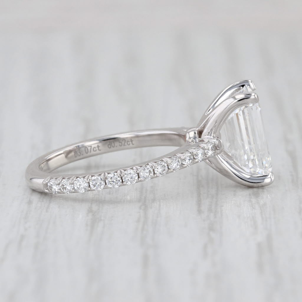 New IGI 3.59ctw Emerald Cut Lab Grown Diamond Engagement Ring 14k White Gold