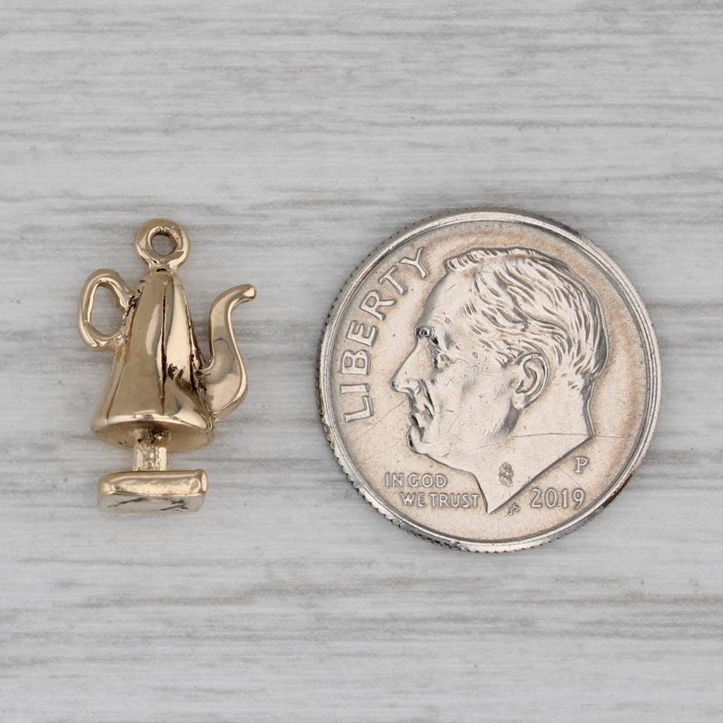 Gray Vintage Old Salem Tea Kettle Charm 14k Yellow Gold Souvenir Pendant