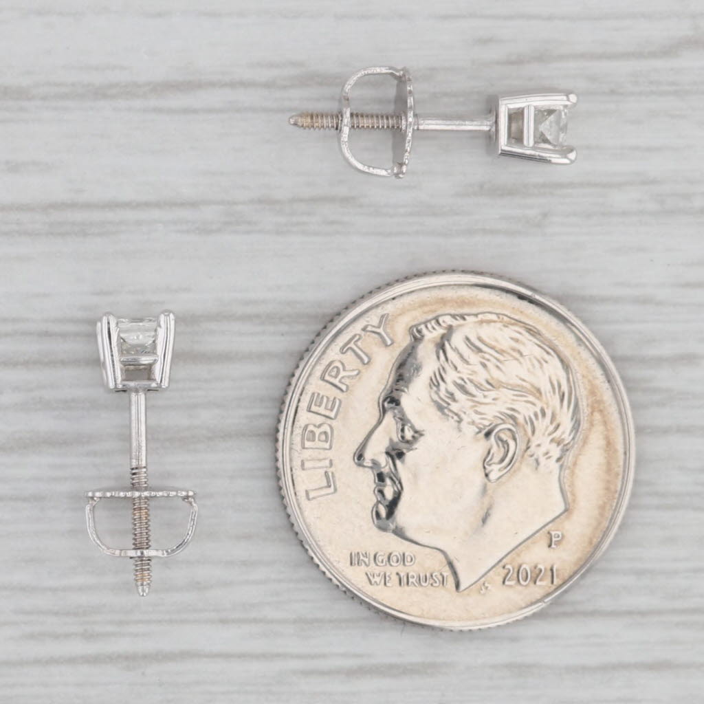 Gray 0.31ctw Princess Diamond Solitaire Stud Earrings 18K White Gold GSI Certificate