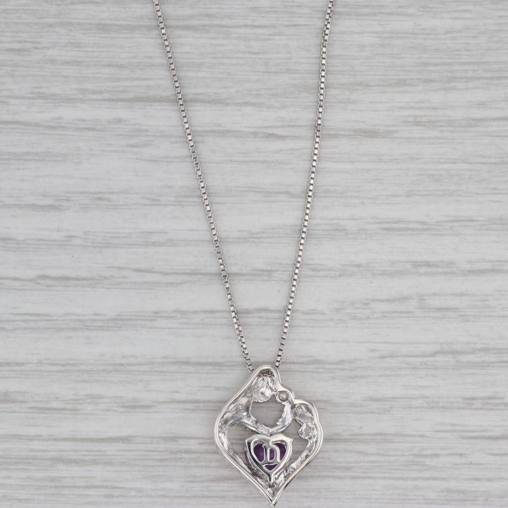 Gray 1.12ct Amethyst Mother & Child Heart Pendant Necklace Sterling Silver 14k Gold