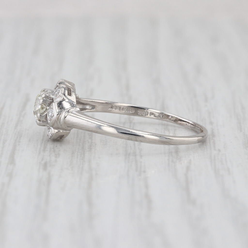 Art Deco 0.51ctw Old European Diamond Engagement Ring 900 Platinum Size 10.25