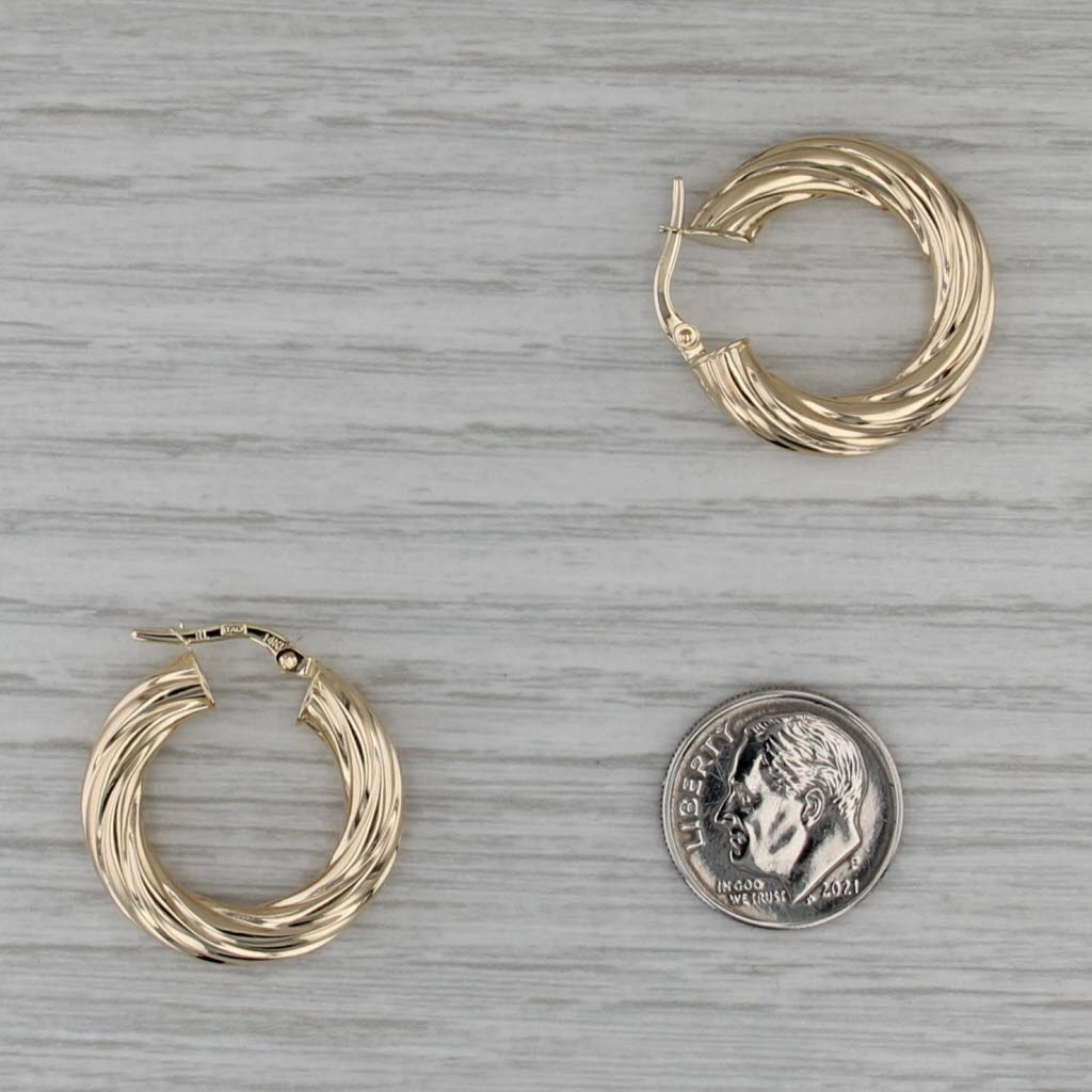 Woven Hoop Earrings 14k Yellow Gold Snap Top Round Hoops