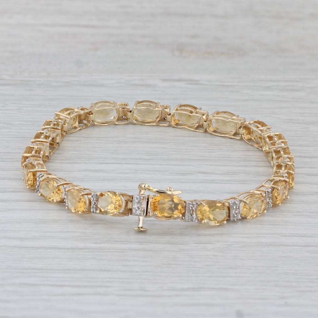Gray 14.02ctw Citrine Diamond Tennis Bracelet 14k Yellow Gold 7.5" 5mm