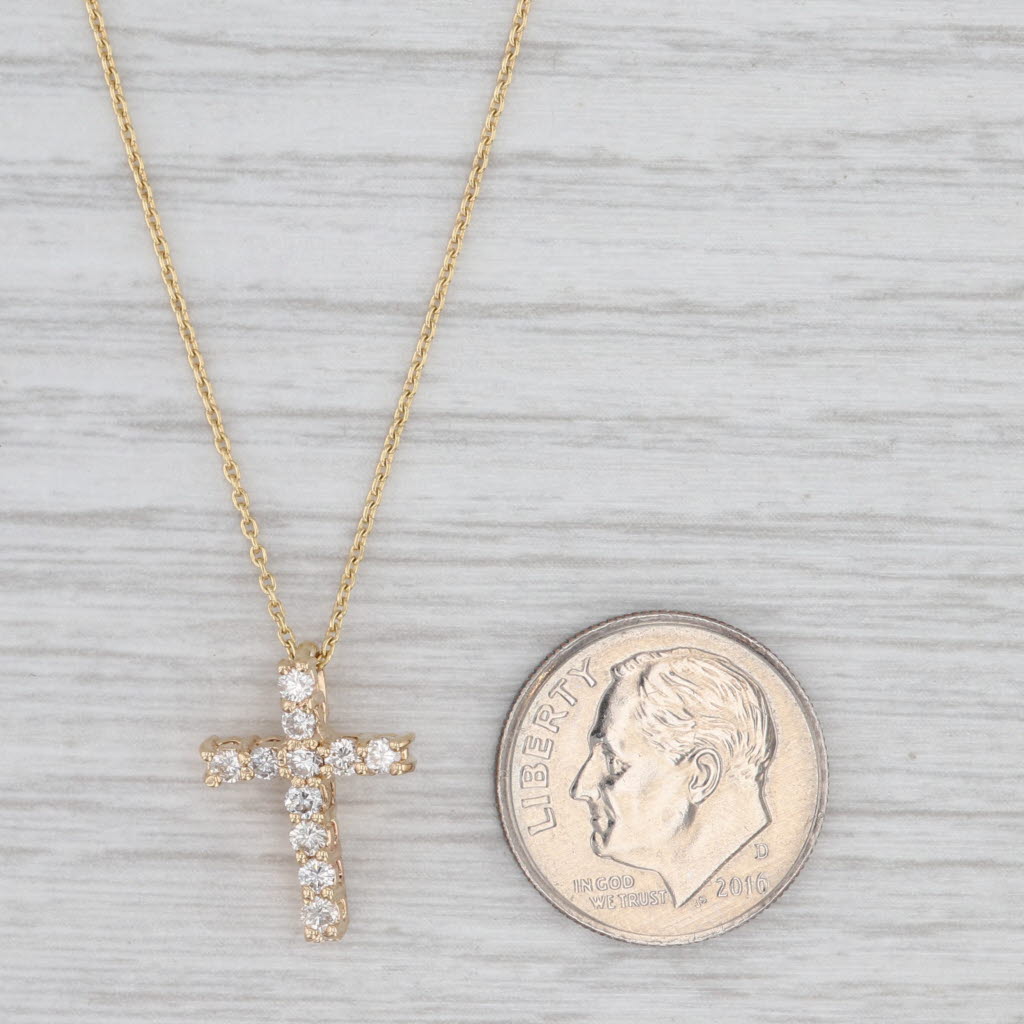 Light Gray 0.30ctw Diamond Cross Pedant Necklace 14k Yellow Gold Adjustable Cable Chain