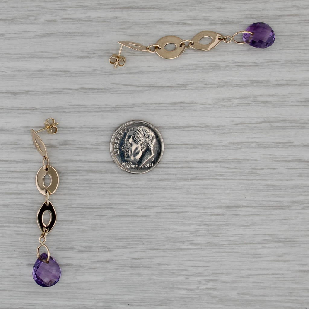 8ctw Briolette Amethyst Dangle Earrings 14k Yellow Gold Drops