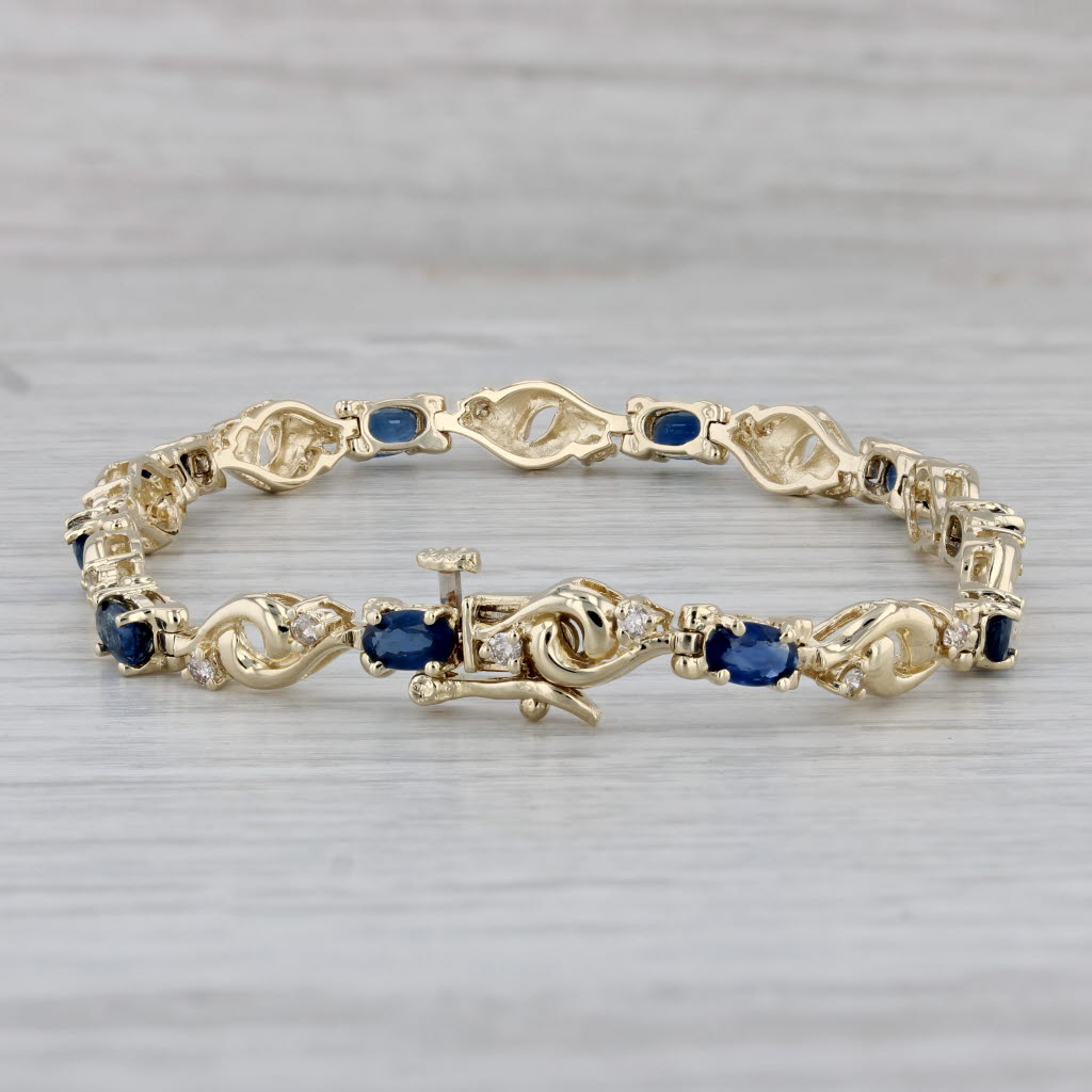 Gray 4ctw Blue Sapphire Diamond Bracelet 14k Yellow Gold 7" 5.4mm