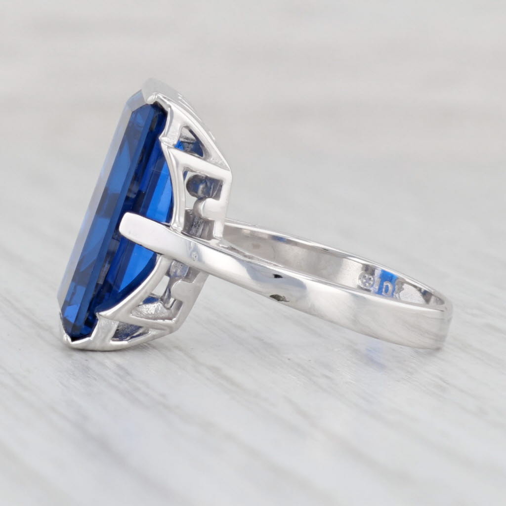 Light Gray 5.50ct Lab Created Blue Spinel Ring 10k White Gold Size 6 rectangle Solitaire