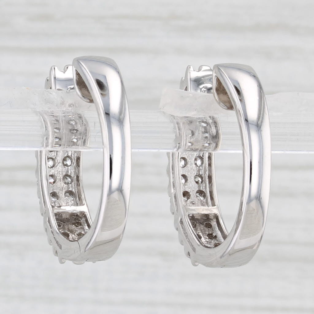 Light Gray 1ctw Diamond Hoop Earrings 14k White Gold Hinged Snap Top Round Hoops Sonia B