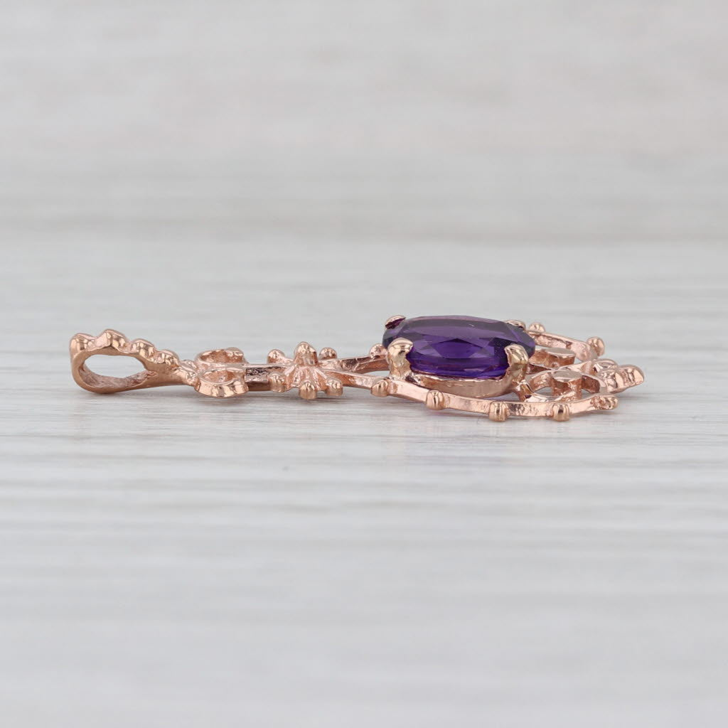 1.20ct Oval Amethyst Solitaire Pendant 14k Rose Gold Ornate Drop