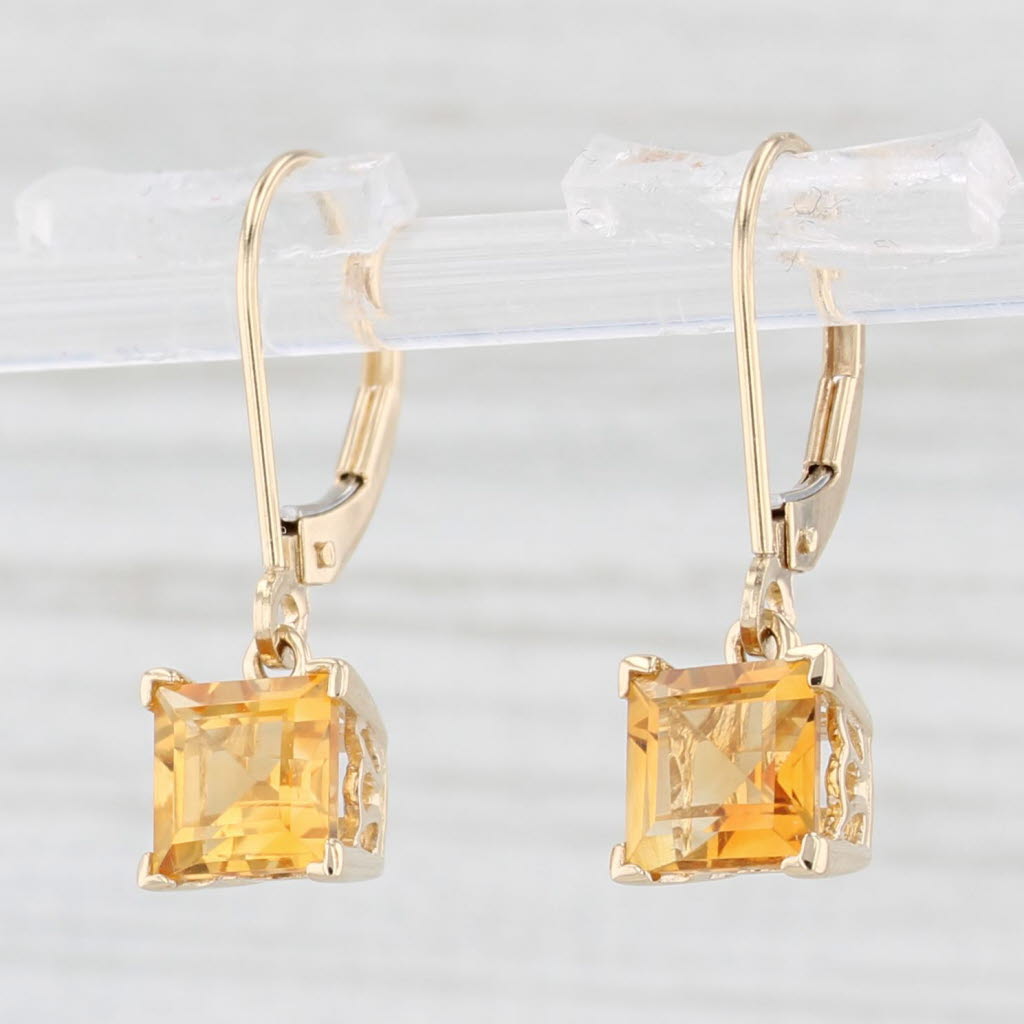 Light Gray 1.64ctw Citrine Drop Earrings 14k Yellow Gold Princess Solitaires