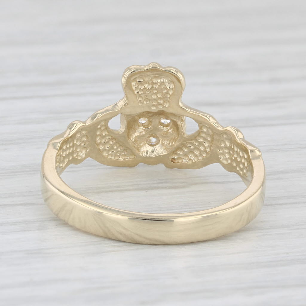 Light Gray Diamond Irish Claddagh Ring 14k Yellow Gold Size 6.25 Engagement