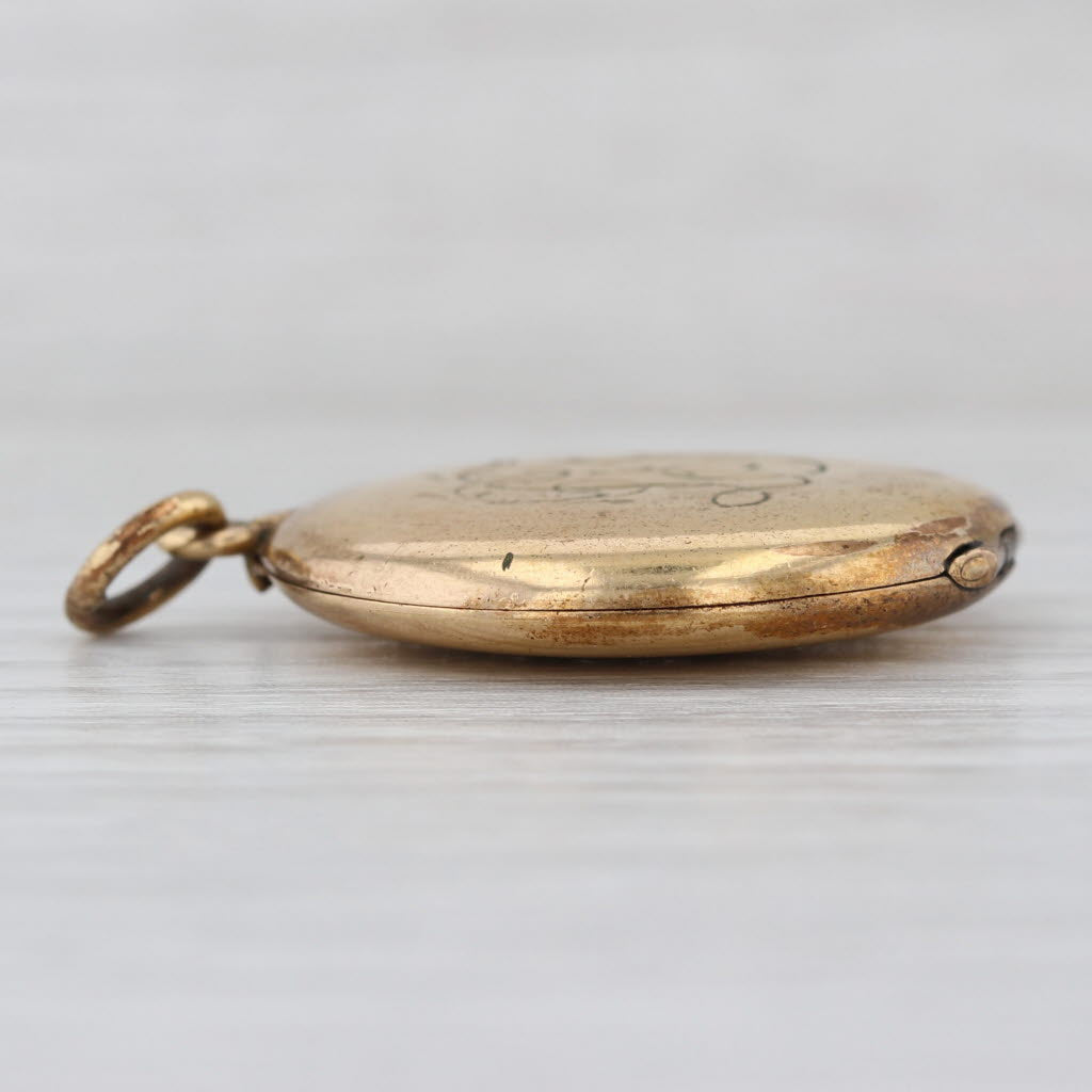 Ornate Vintage Locket Pendant Gold Filled Faux Pearl Engraved Fob Charm