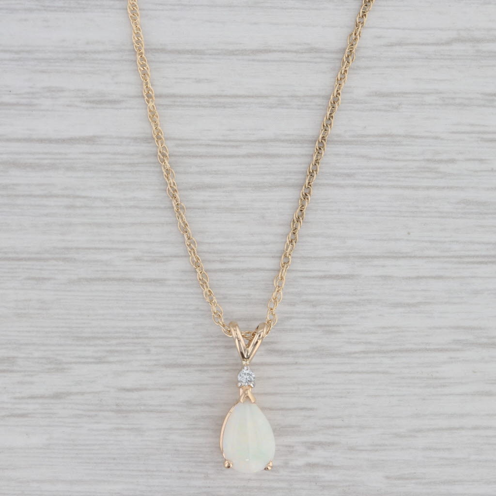 Gray Opal Diamond Pendant Necklace 14k Yellow Gold 17" Rope Chain