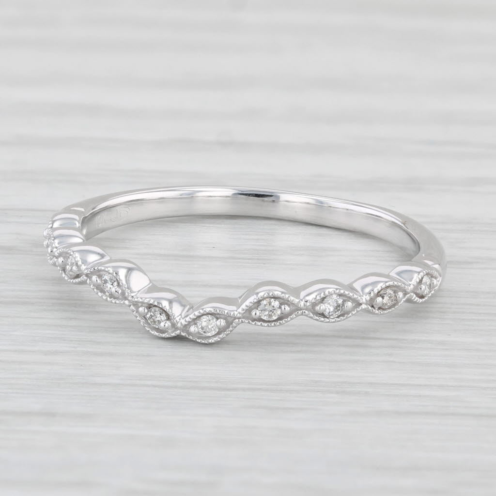 Light Gray Diamond Contoured V Stackable Ring 10k White Gold Wedding Band Size 8