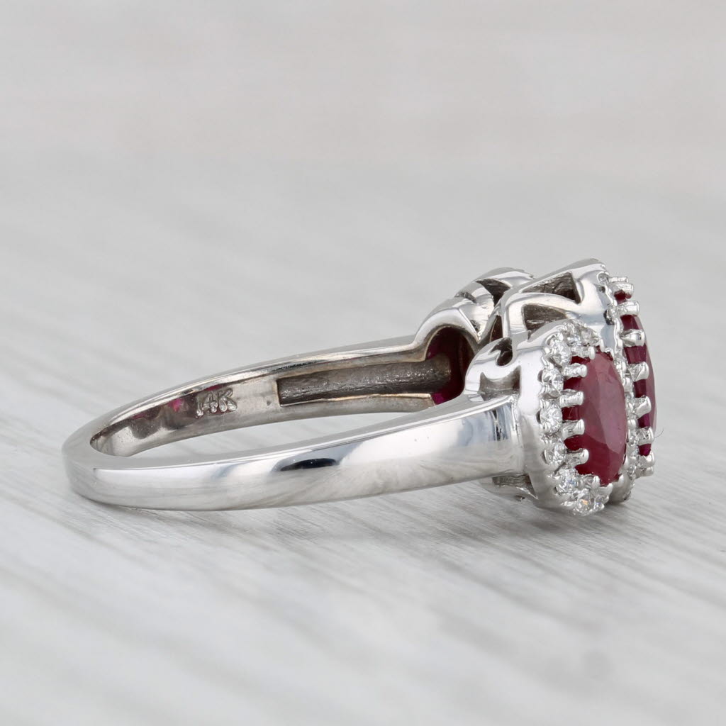 Light Gray 2.22ctw Ruby 3-Stone Diamond Halo Ring 14k White Gold Size 5.75