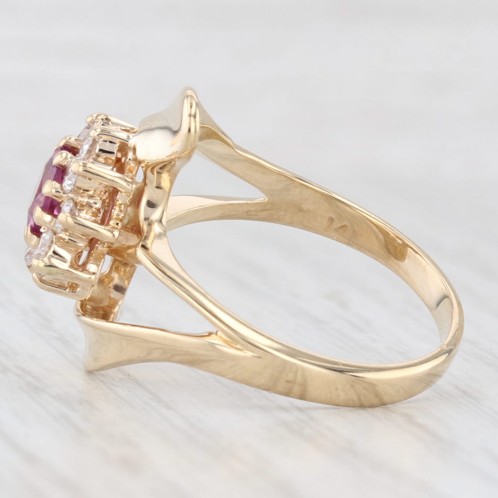 Light Gray 1.13ctw Rhodolite Garnet Diamond Halo Bypass Ring 14k Yellow Gold Size 8
