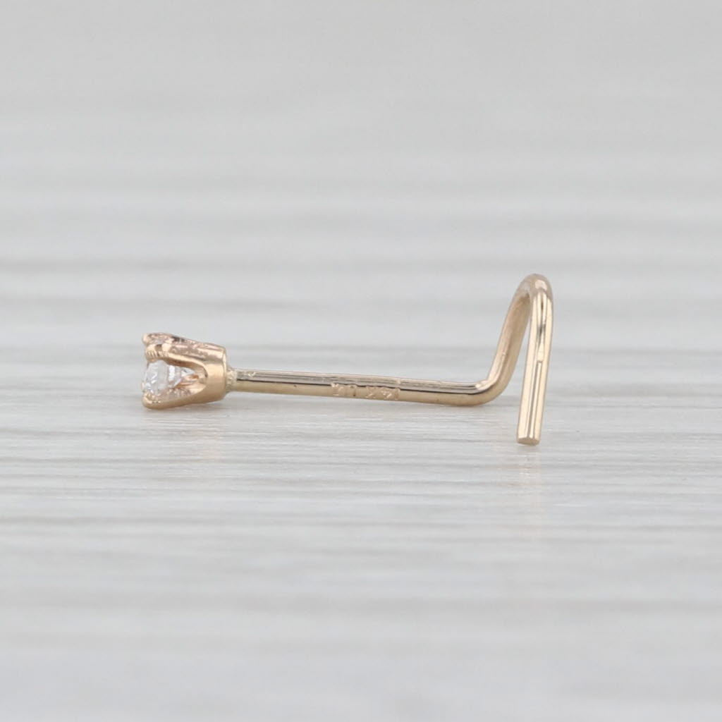 New Diamond Nose Piercing Stud 14k Yellow Gold Round Solitaire Curved Post 1