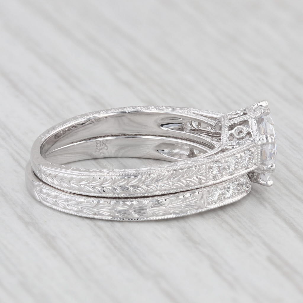 Light Gray New Semi Mount Engagement Ring Wedding Band Set Diamond 18k White Gold Size 6.5